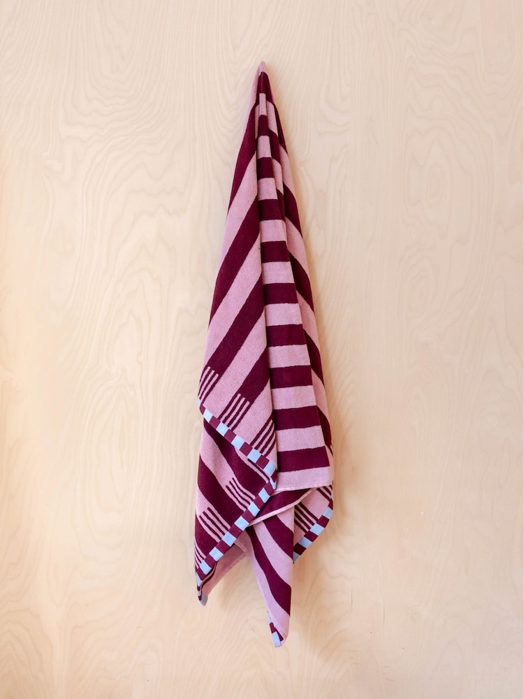 TBCo Burgundy Stripe Cotton Towel - Image 1 of 3 TBCo Burgundy Stripe Cotton Towel - Image 1 of 3
