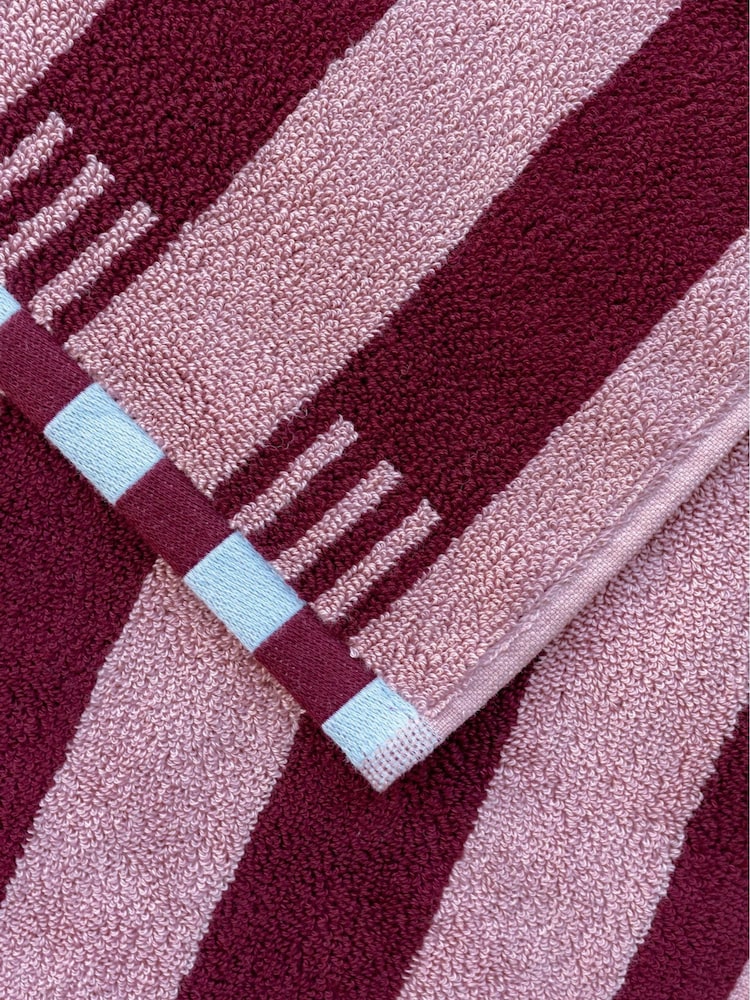 TBCo Burgundy Stripe Cotton Towel - Image 2 of 3 TBCo Burgundy Stripe Cotton Towel - Image 2 of 3