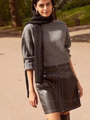 Grey/Black 2-In-1 Faux Leather Zip Detail PU Mix Mini Jumper Dress - Image 2 of 7