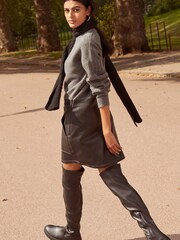 Grey/Black 2-In-1 Faux Leather Zip Detail PU Mix Mini Jumper Dress - Image 3 of 7