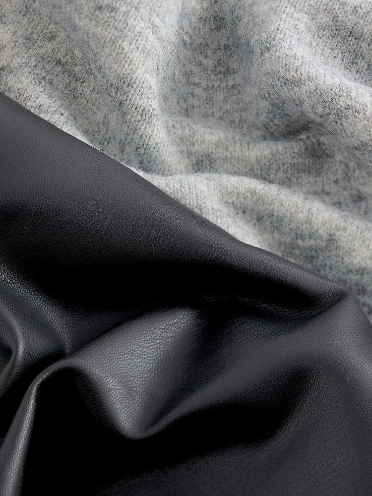 Grey/Black 2-In-1 Faux Leather Zip Detail PU Mix Mini Jumper Dress - Image 7 of 7