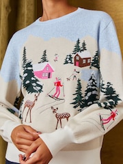 Love & Roses Embroidered Sequin Après Ski Crew Neck Knitted Christmas Jumper - Slika 2 od 5