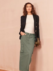 Khaki Green Cargo Ripstop Midi Skirt - Image 1 of 5