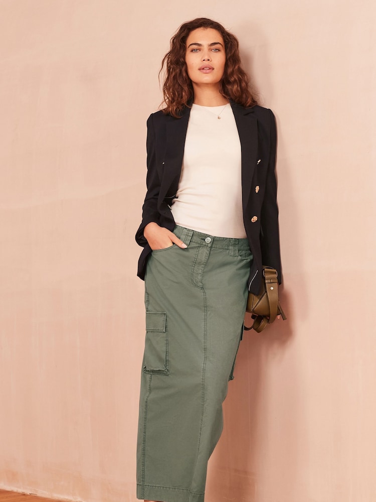 Khaki Green Cargo Ripstop Midi Skirt - Image 1 of 5 Khaki Green Cargo Ripstop Midi Skirt - Image 1 of 5