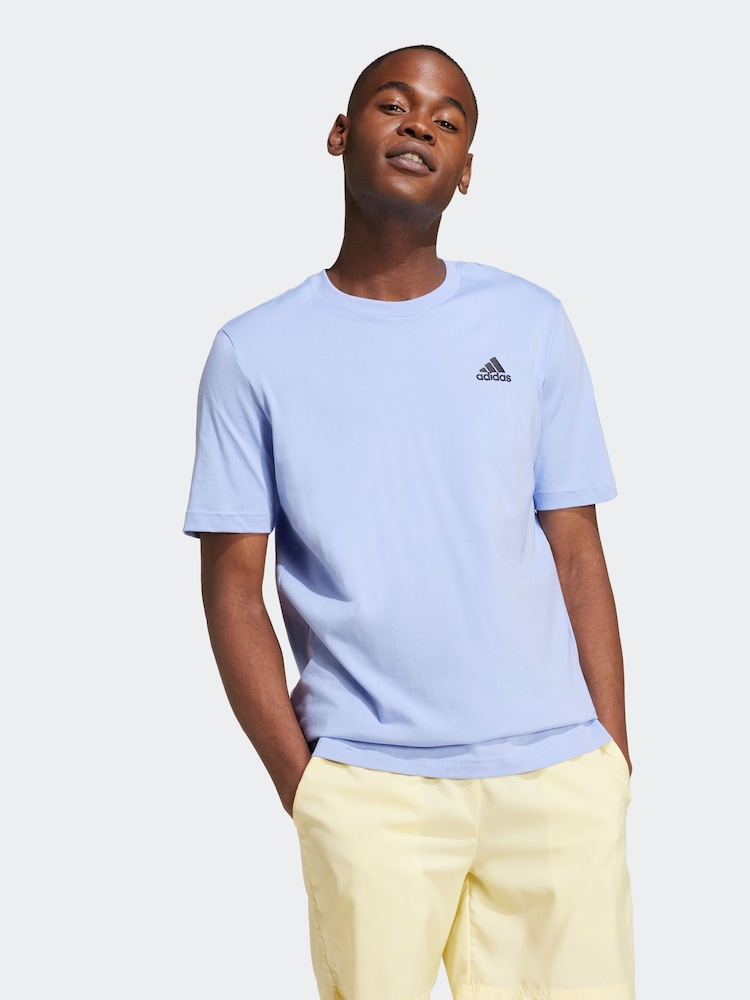 adidas Light Blue Essentials Single Jersey Embroidered Small Logo 100% Cotton T-Shirt - Image 1 of 8 adidas Light Blue Essentials Single Jersey Embroidered Small Logo 100% Cotton T-Shirt - Image 1 of 8