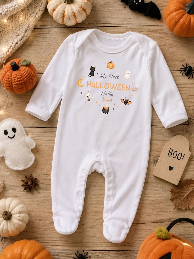 Little Years Personalised My First Halloween Baby Sleepsuit - Image 1 of 1 Little Years Personalised My First Halloween Baby Sleepsuit - Image 1 of 1