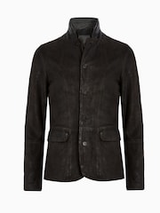 AllSaints Grey Black Survey Leather Blazer - Image 10 of 10