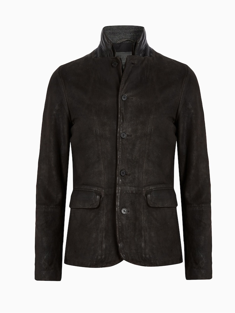 AllSaints Grey Black Survey Leather Blazer - Image 10 of 10