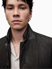 AllSaints Grey Black Survey Leather Blazer - Image 2 of 10