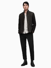 AllSaints Grey Black Survey Leather Blazer - Image 3 of 10