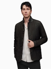 AllSaints Grey Black Survey Leather Blazer - Image 4 of 10