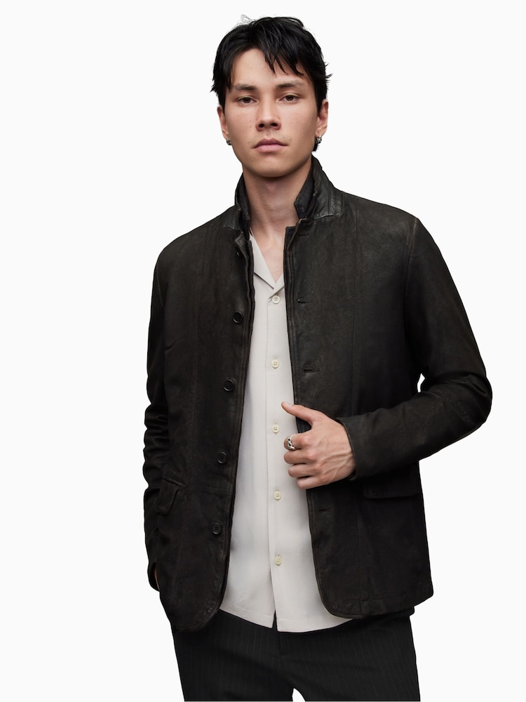 Buy AllSaints Grey Black Survey Leather Blazer from Next USA 