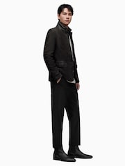 AllSaints Grey Black Survey Leather Blazer - Image 6 of 10