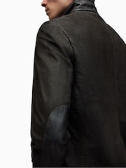 AllSaints Grey Black Survey Leather Blazer - Image 7 of 10