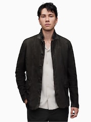 AllSaints Grey Black Survey Leather Blazer - Image 8 of 10