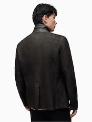 AllSaints Grey Black Survey Leather Blazer - Image 9 of 10