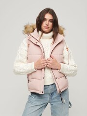 Superdry Pink Everest Faux Fur Puffer Gilet - Image 1 of 6