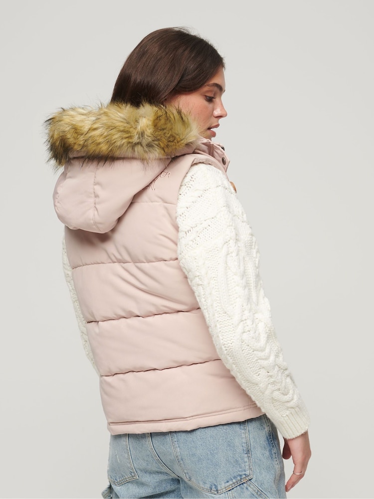 Superdry Pink Everest Faux Fur Puffer Gilet - Image 2 of 6