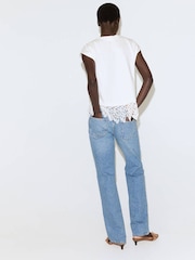 Mango White Lace Hem Sleeveless T-Shirt - Image 2 of 7