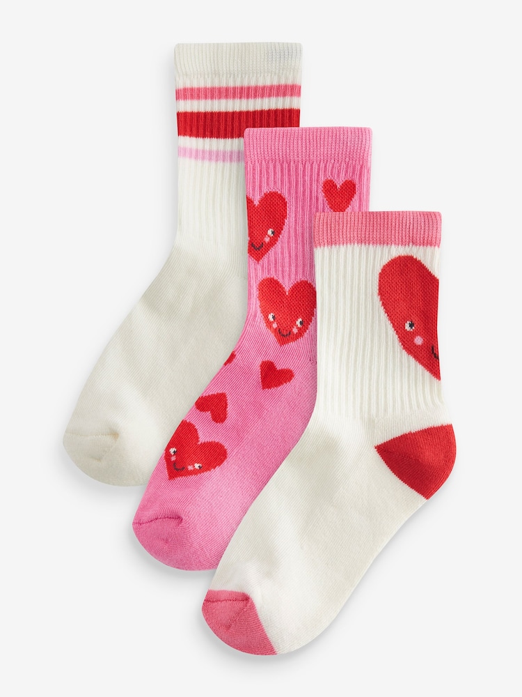Pink/White Heart Regular Length Cotton Rich Cushioned Sole Ankle Socks 3 Pack - Image 1 of 1