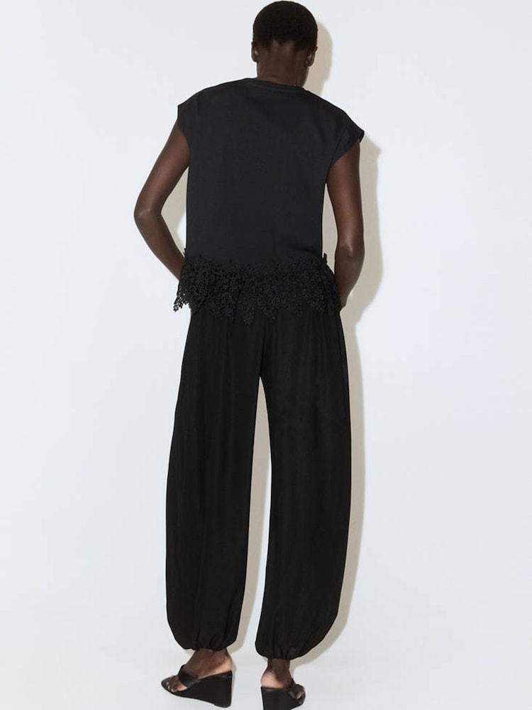 Mango Black Lace Hem Sleeveless T-Shirt - Image 2 of 6 Mango Black Lace Hem Sleeveless T-Shirt - Image 2 of 6