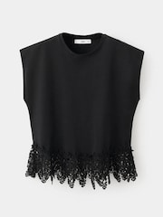 Mango Black Lace Hem Sleeveless T-Shirt - Image 5 of 6