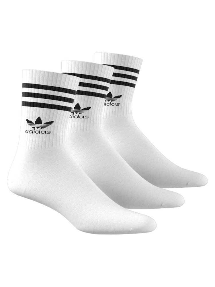 adidas Originals White Mid Cut Crew Socks 3 Pack - Image 1 of 8