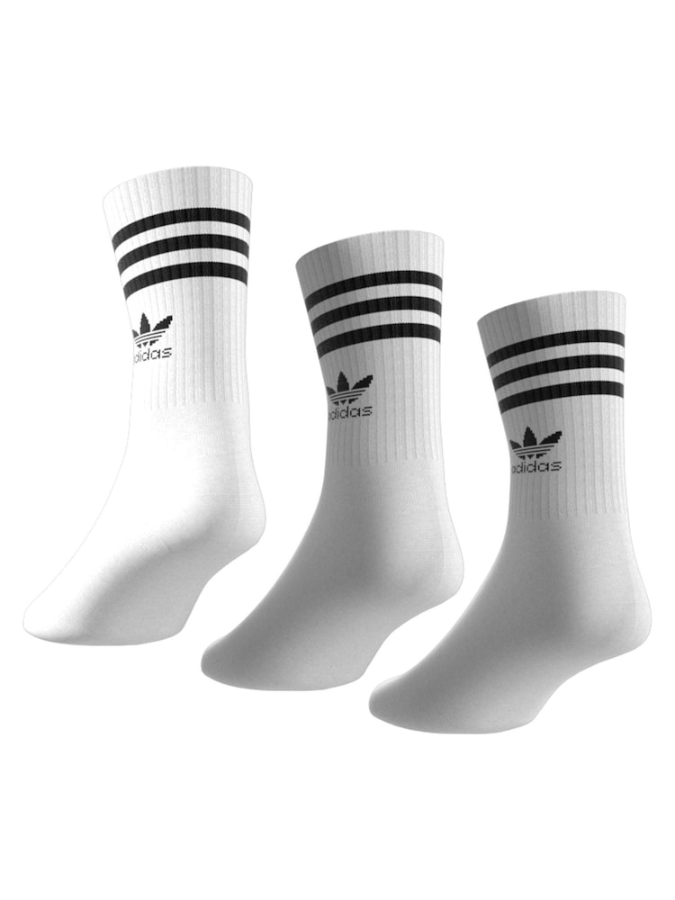 adidas Originals White Mid Cut Crew Socks 3 Pack - Image 7 of 8