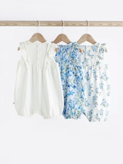 Blue/White Floral Baby Rompers 3 Pack - Image 2 of 6