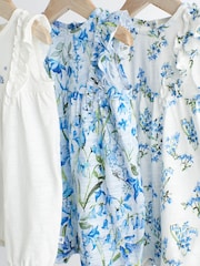 Blue/White Floral Baby Rompers 3 Pack - Image 3 of 6