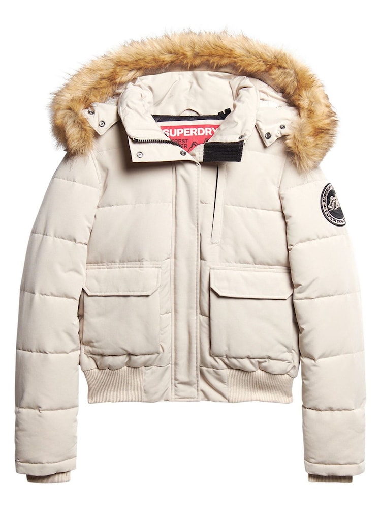 Superdry Grey Everest Hooded Puffer Bomber Jacket - Image 1 of 6