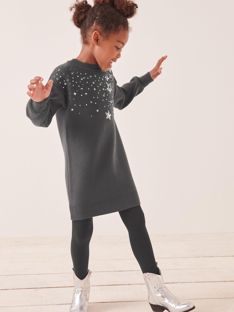 Grey Sequin Jumper Dress (3-16yrs) - Image 2 of 7