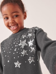 Grey Sequin Jumper Dress (3-16yrs) - Image 4 of 7