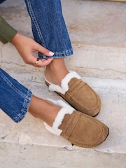 Şabalıdı qəhvəyi - Linzi Elma Fur Mule Slippers - 6şəkildən 1 şəkil