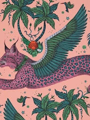 Clarke and Clarke Coral Emma J Shipley Wilderie Lynx A4 Wallpaper Sample - Image 1 of 1