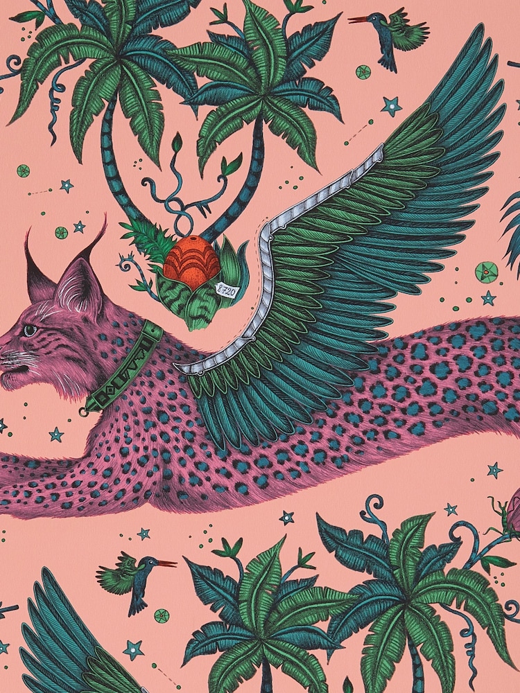 Clarke and Clarke Coral Emma J Shipley Wilderie Lynx A4 Wallpaper Sample - Image 1 of 1