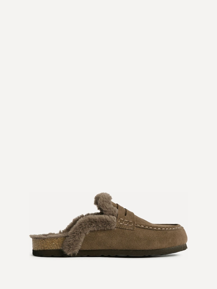 Qəhvəyi - Linzi Elma Fur Mule Slippers - 2şəkildən 2 şəkil