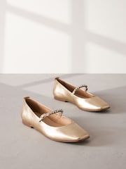 Gold Jewel Signature Leather Mary Jane Flat Shoes - Image 1 of 6