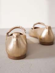 Gold Jewel Signature Leather Mary Jane Flat Shoes - Image 6 of 6