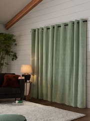 Green Sage Heavyweight Chenille Eyelet Lined Curtains - Image 2 of 7