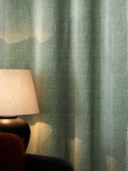 Green Sage Heavyweight Chenille Eyelet Lined Curtains - Image 5 of 7