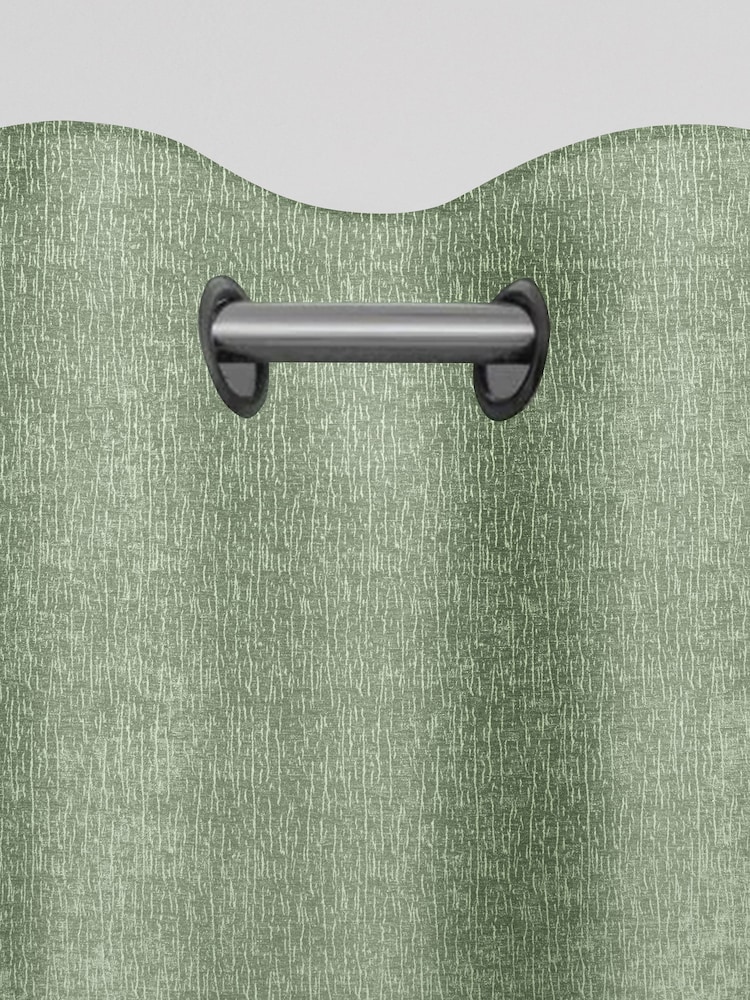 Green Sage Heavyweight Chenille Eyelet Lined Curtains - Image 6 of 7