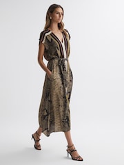 Reiss Brown Bea Snake Print Midi Dress - Image 1 of 5