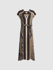 Reiss Brown Bea Snake Print Midi Dress - Image 2 of 5