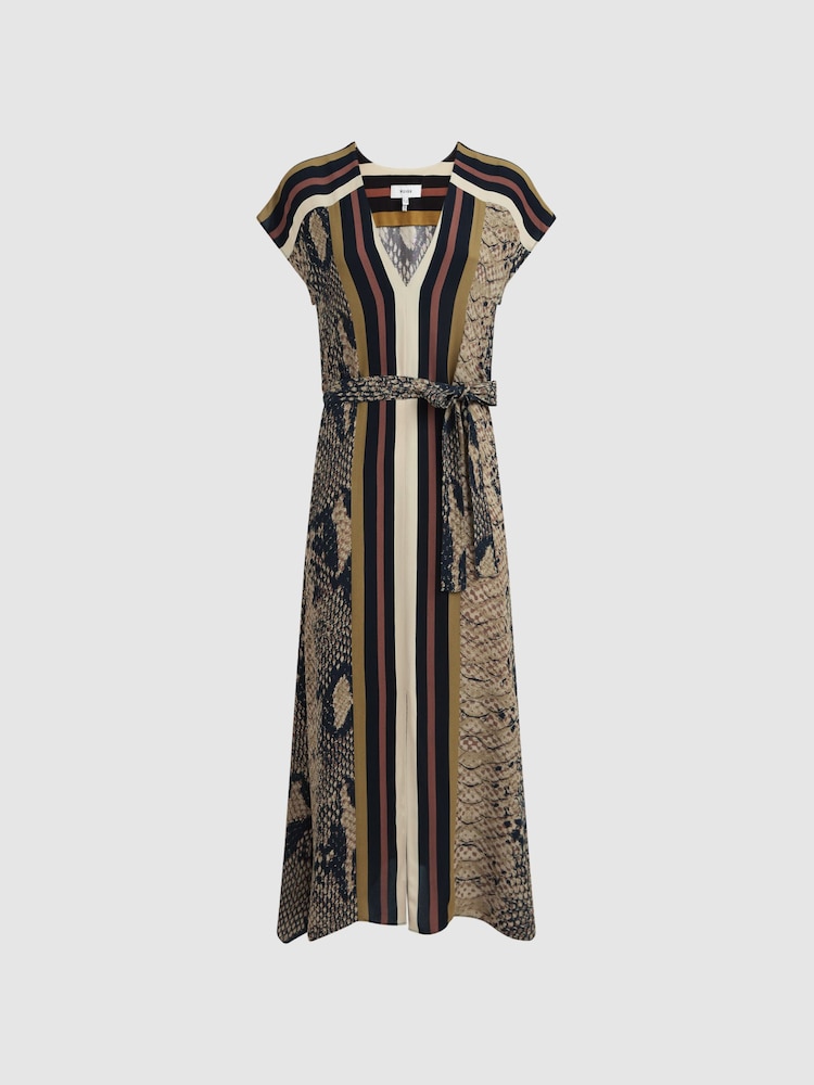 Reiss Brown Bea Snake Print Midi Dress - Image 2 of 5
