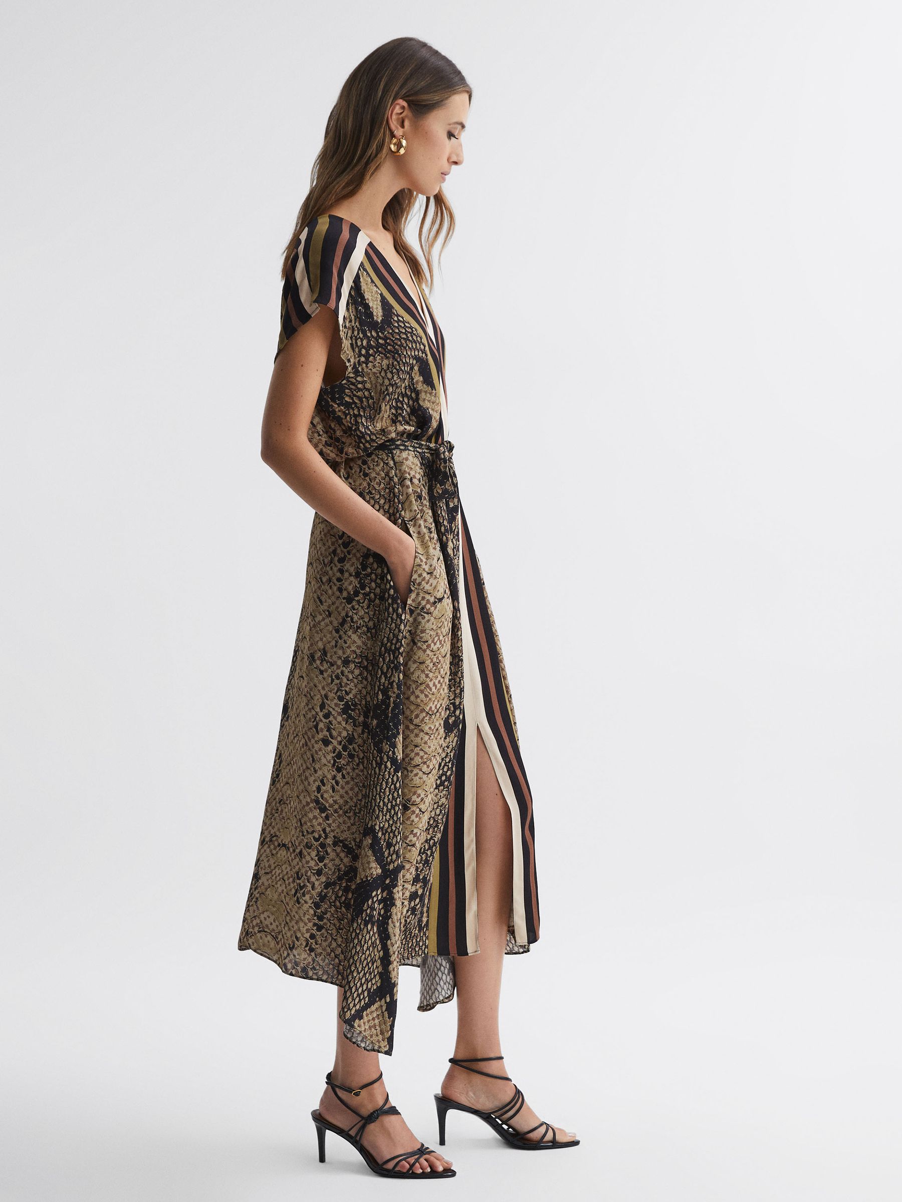Buy Reiss Brown Bea Snake Print Midi Dress from Next Luxembourg
