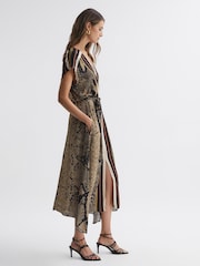 Reiss Brown Bea Snake Print Midi Dress - Image 4 of 5