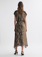 Reiss Brown Bea Snake Print Midi Dress - Image 5 of 5