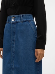 VERO MODA Blue 100% Cotton Button Detail Denim Midi Skirt - Image 5 of 7