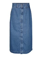 VERO MODA Blue 100% Cotton Button Detail Denim Midi Skirt - Image 6 of 7